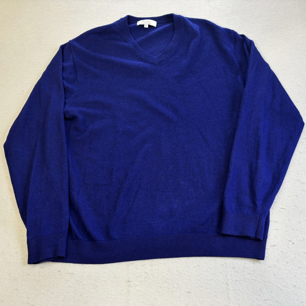 Turnbury V-Neck Sweater Mens XL Blue Golf Extra Fine Merino Wool Knit Sporty